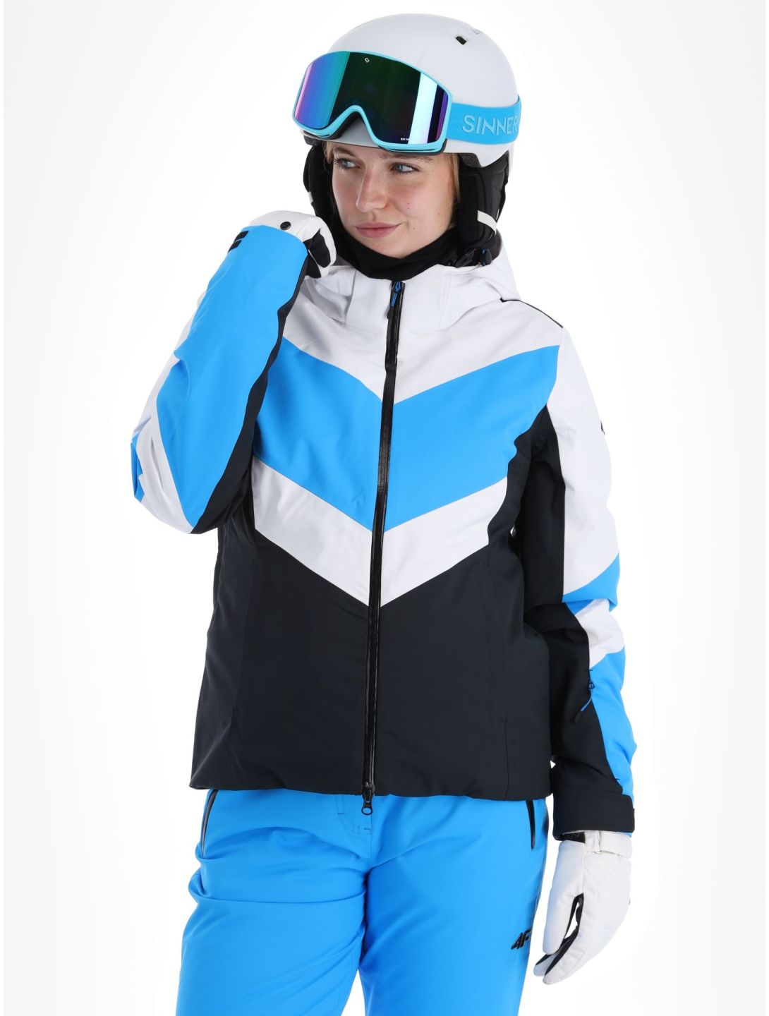 4F, Technical Jacket  F338 ski jacket women Turquoise black, Turquoise, white 