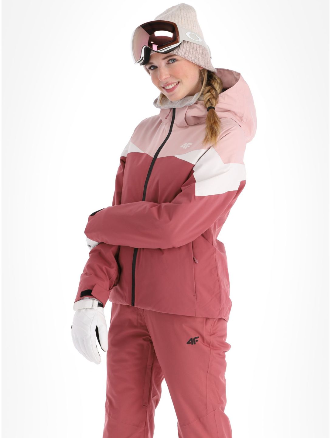 4F, Technical Jacket  F344 ski jacket women Dark Pink beige, pink 