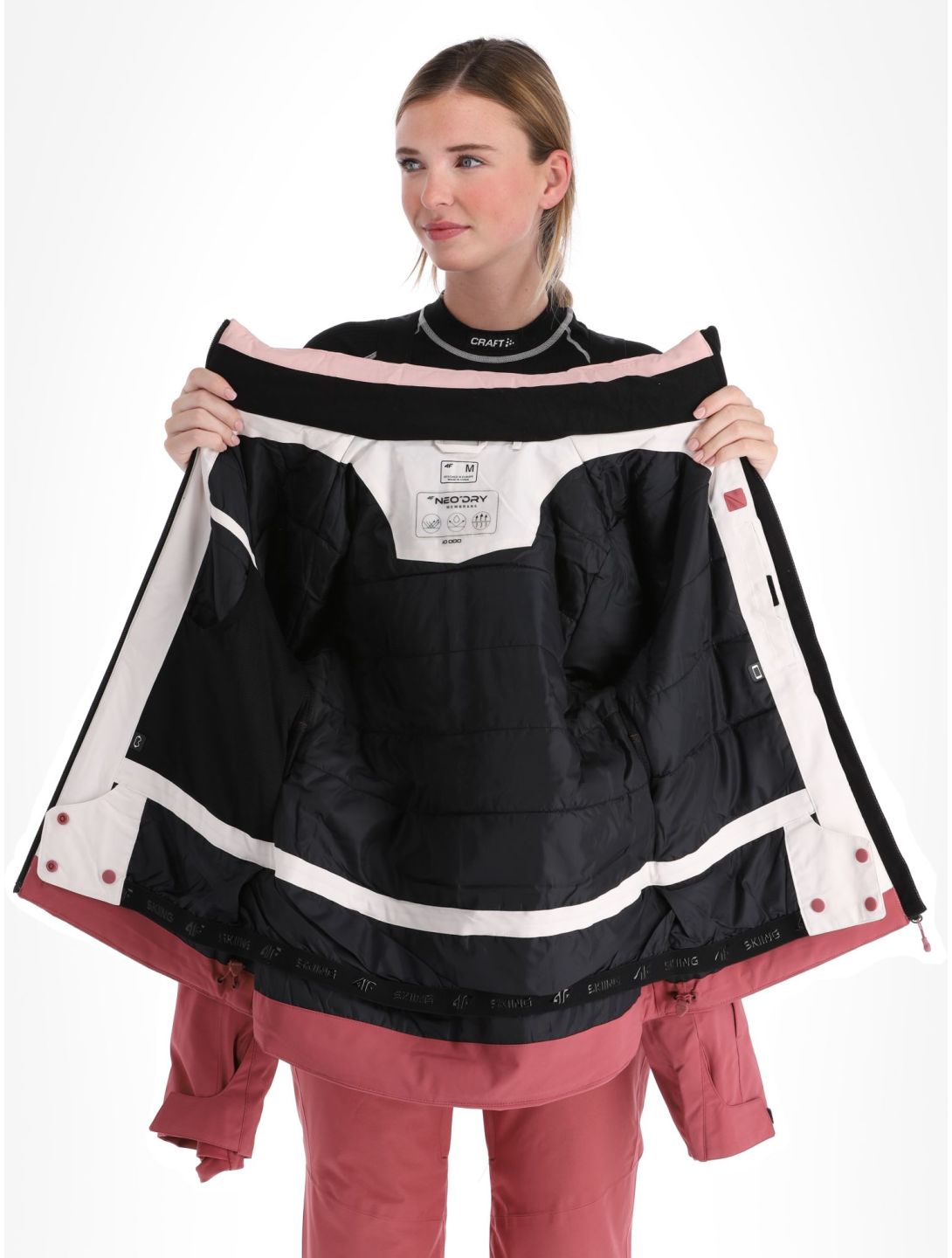 4F, Technical Jacket  F344 ski jacket women Dark Pink beige, pink 