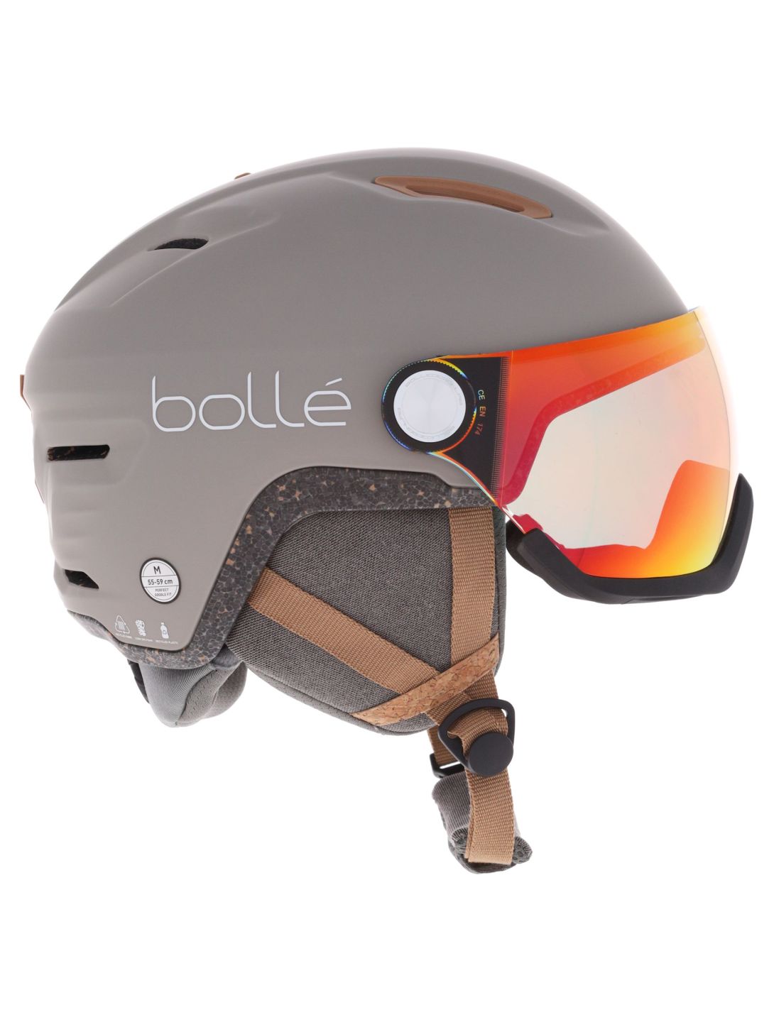 Bollé, Eco V-Atmos ski helmet with visor unisex Oatmeal Matte - Photochromic Blue beige 