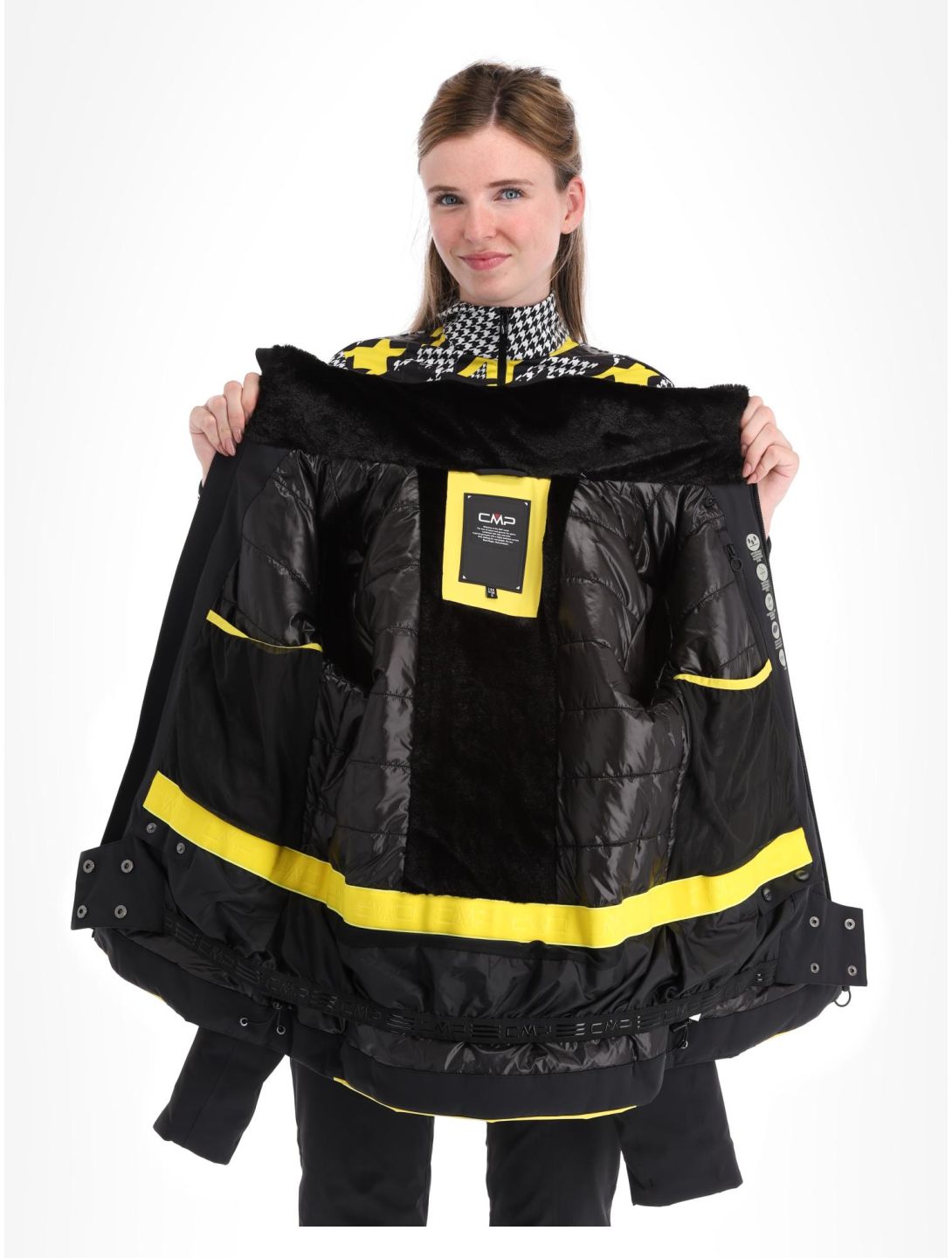 CMP, 33W0296F ski jacket women Winter Sun black, yellow 