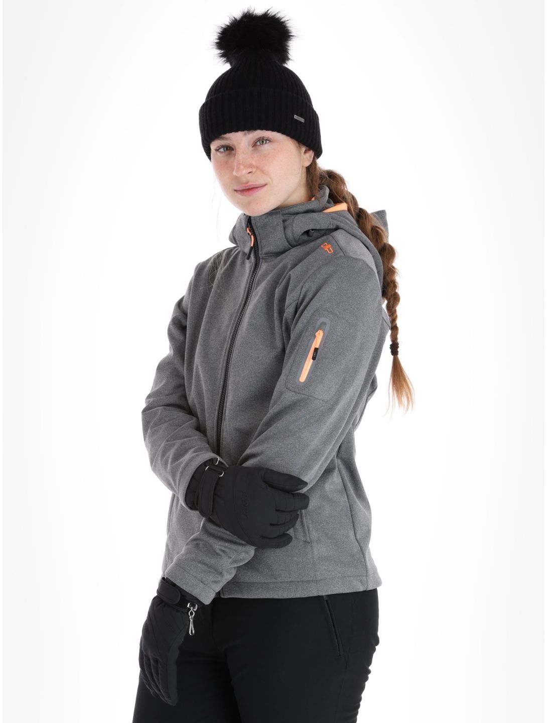 CMP, 39A5006M softshell ski jacket women Black Mel. Melon black, orange 