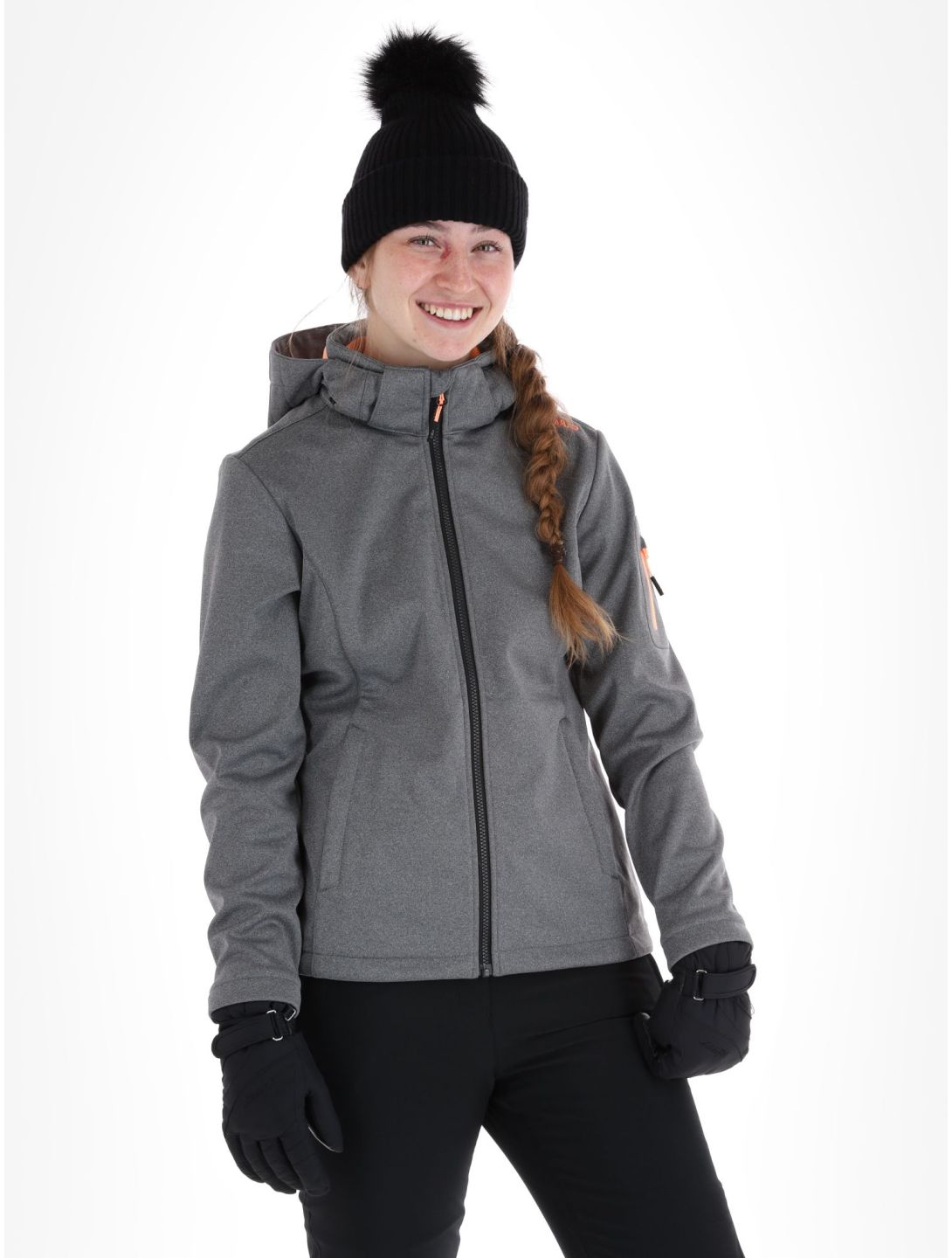 CMP, 39A5006M softshell ski jacket women Black Mel. Melon black, orange 