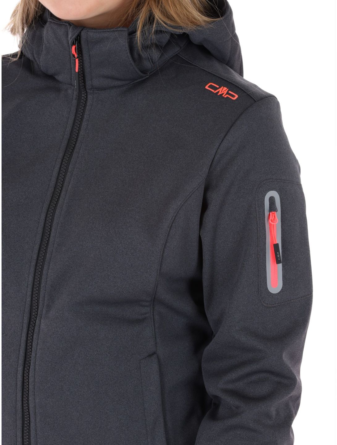 CMP, 39A5006M softshell ski jacket women Titanium Melange / Red Fluo grey, red 