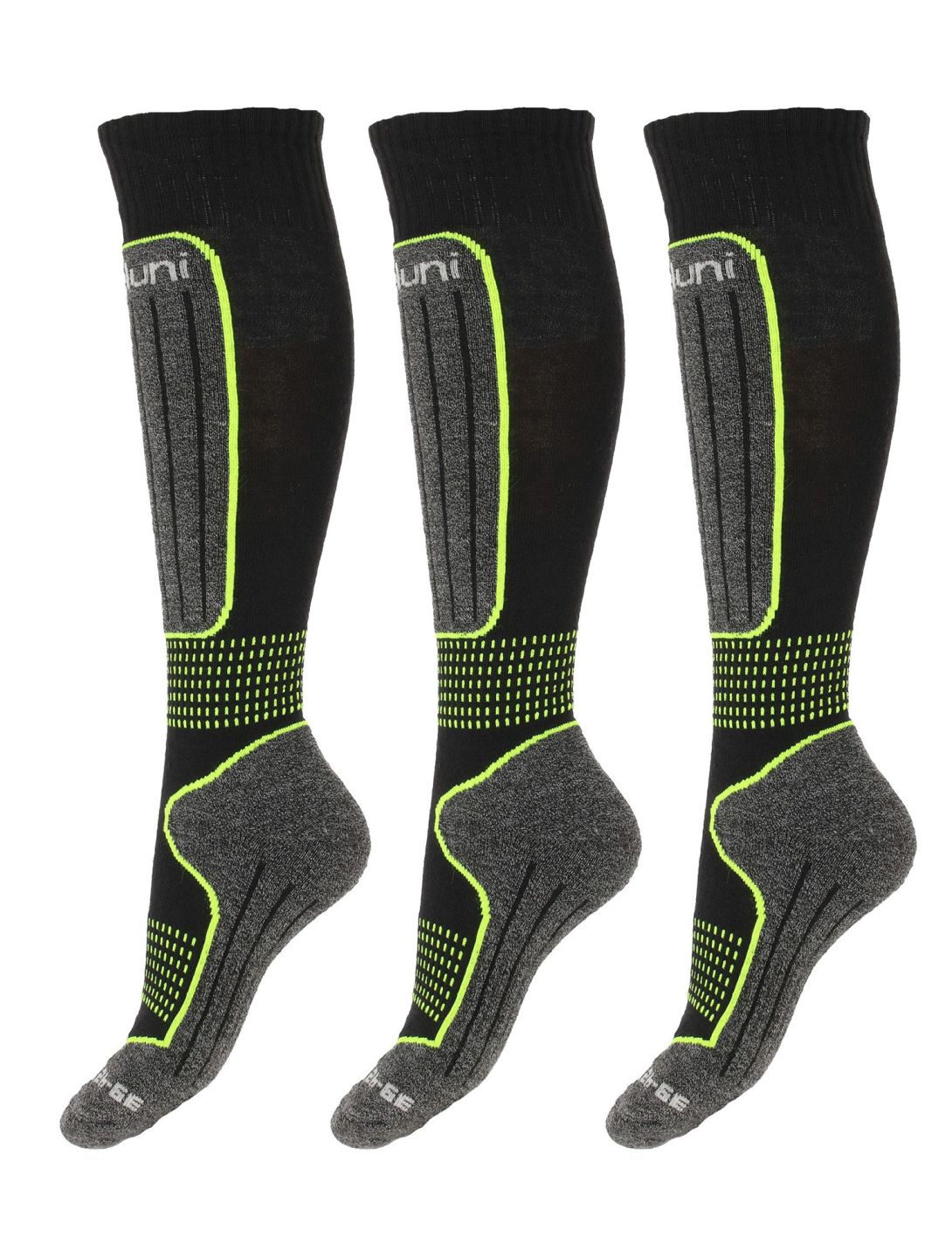 Deluni, Luca 3 Pair ski socks 3 pair kids Black With Neon Green Lines black, green 