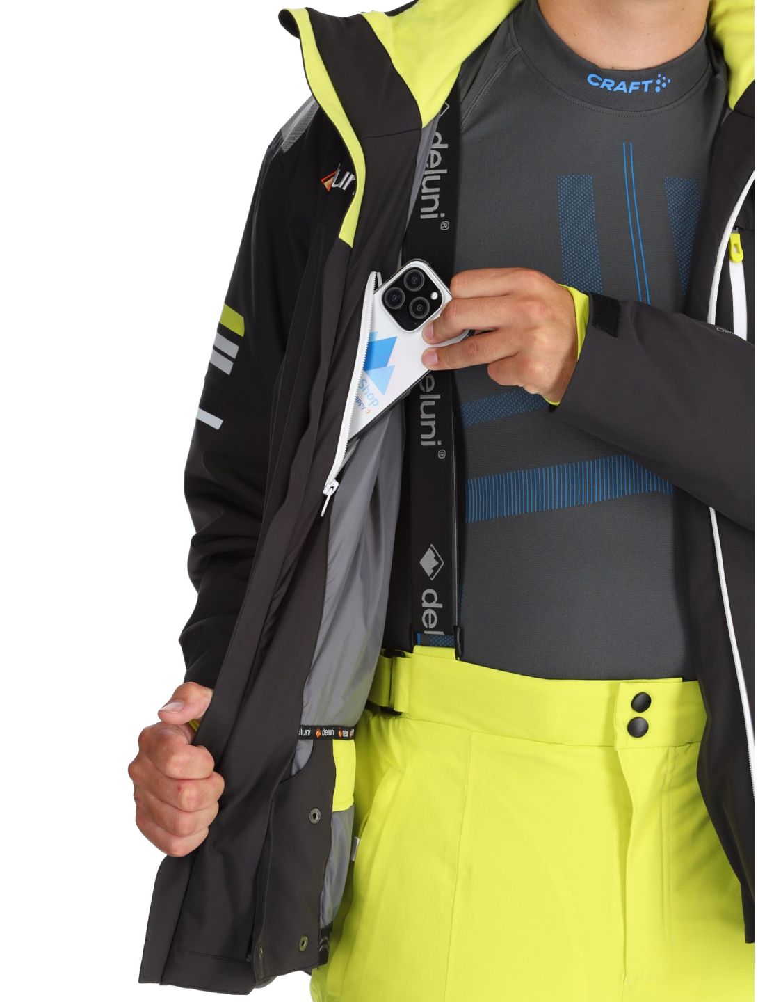 Deluni, Challenger 4 ski jacket men Black / Yellow Lime black, yellow 