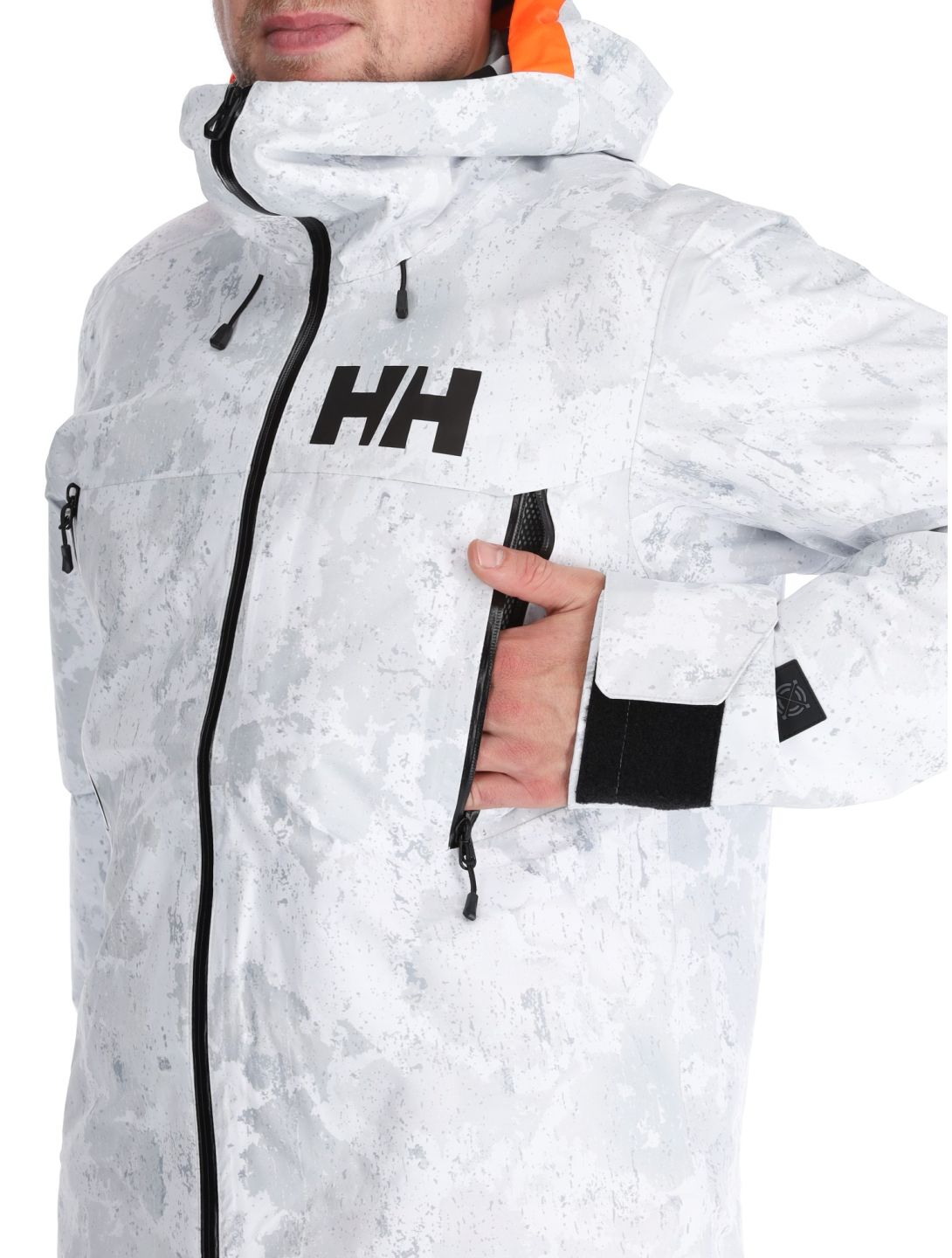 Helly Hansen, Sogn Shell 2.0 hardshell ski jacket men Grey Fog Snow Camo AOP grey, white 