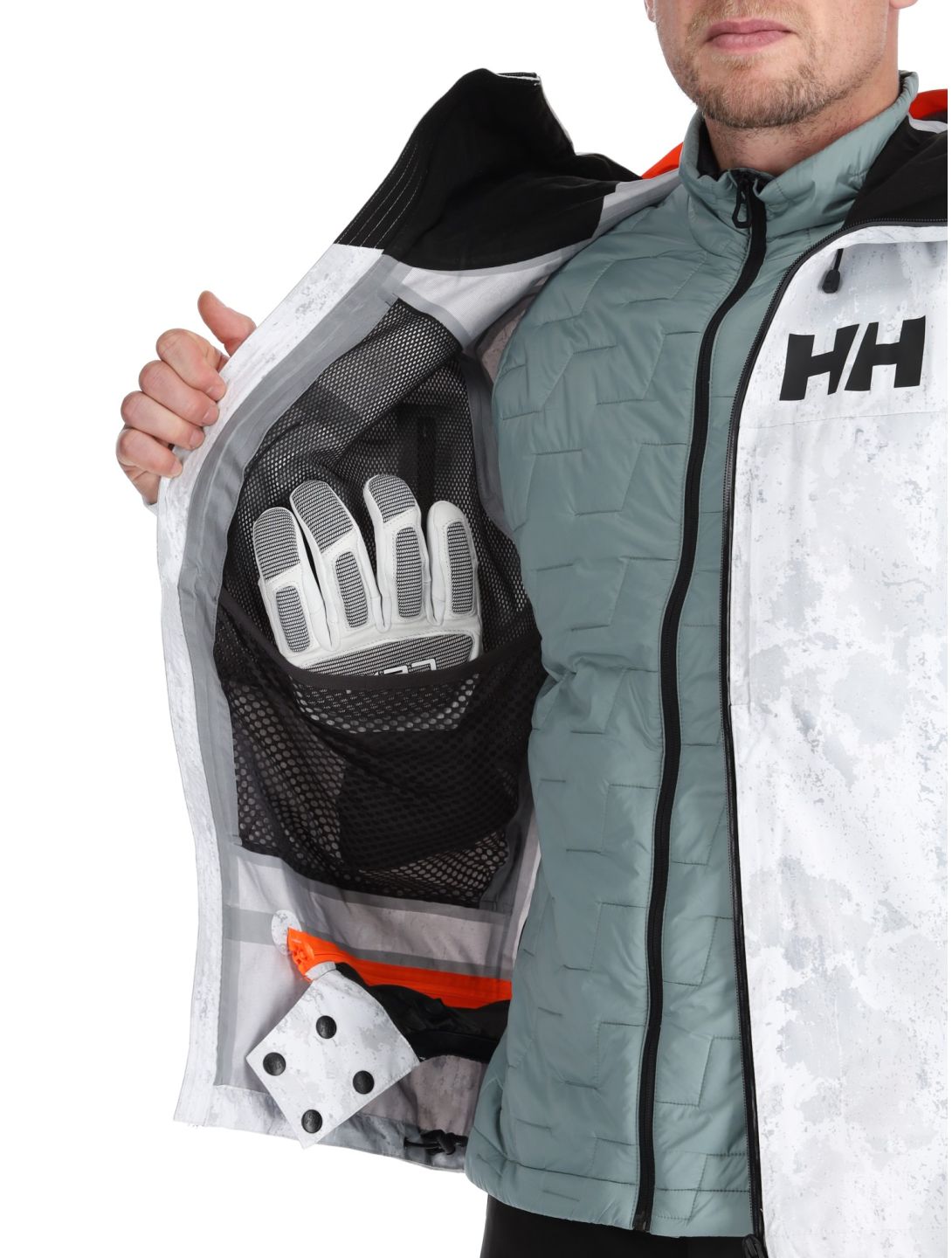 Helly Hansen, Sogn Shell 2.0 hardshell ski jacket men Grey Fog Snow Camo AOP grey, white 