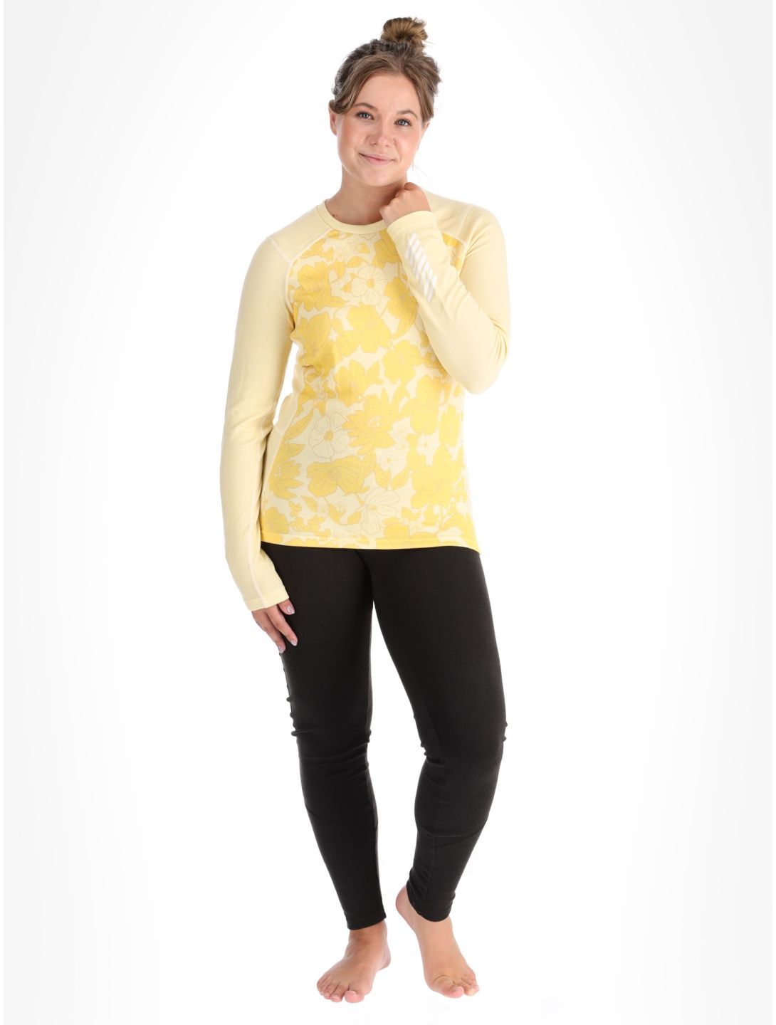 Helly Hansen, W Lifa Merino Midweight Graphics Crew thermal shirt women Yellow Cream Floral AOP yellow 