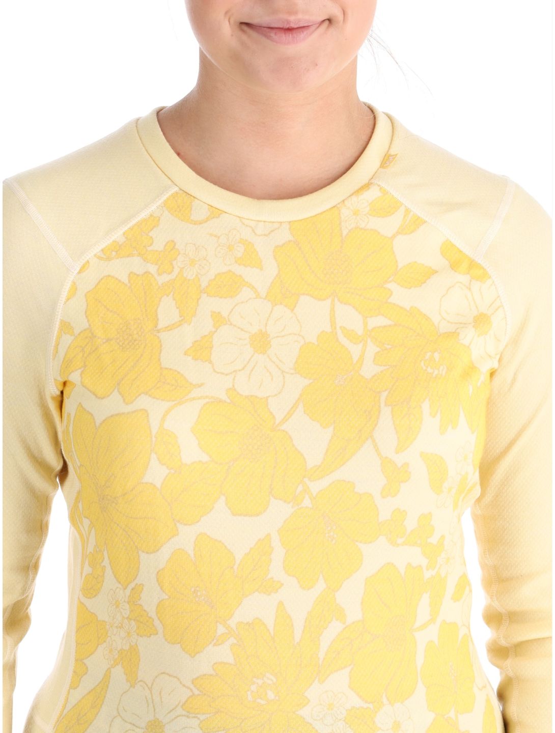 Helly Hansen, W Lifa Merino Midweight Graphics Crew thermal shirt women Yellow Cream Floral AOP yellow 