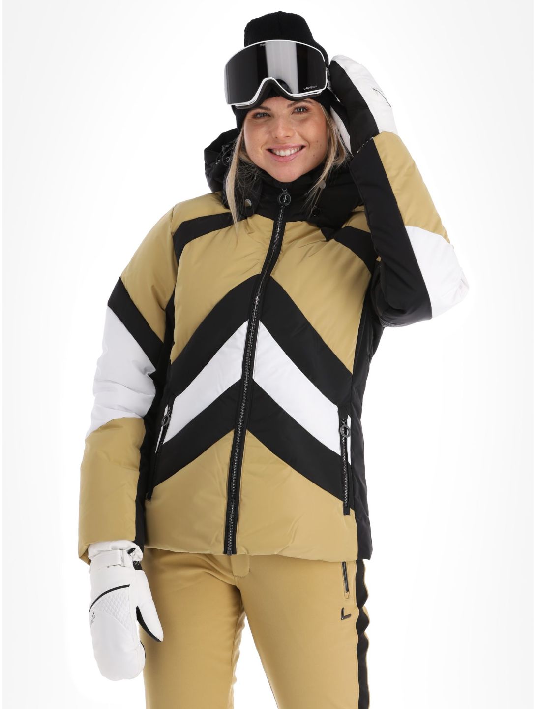 Luhta, Saivaara ski jacket women Cafe Au Lait beige, black, white 