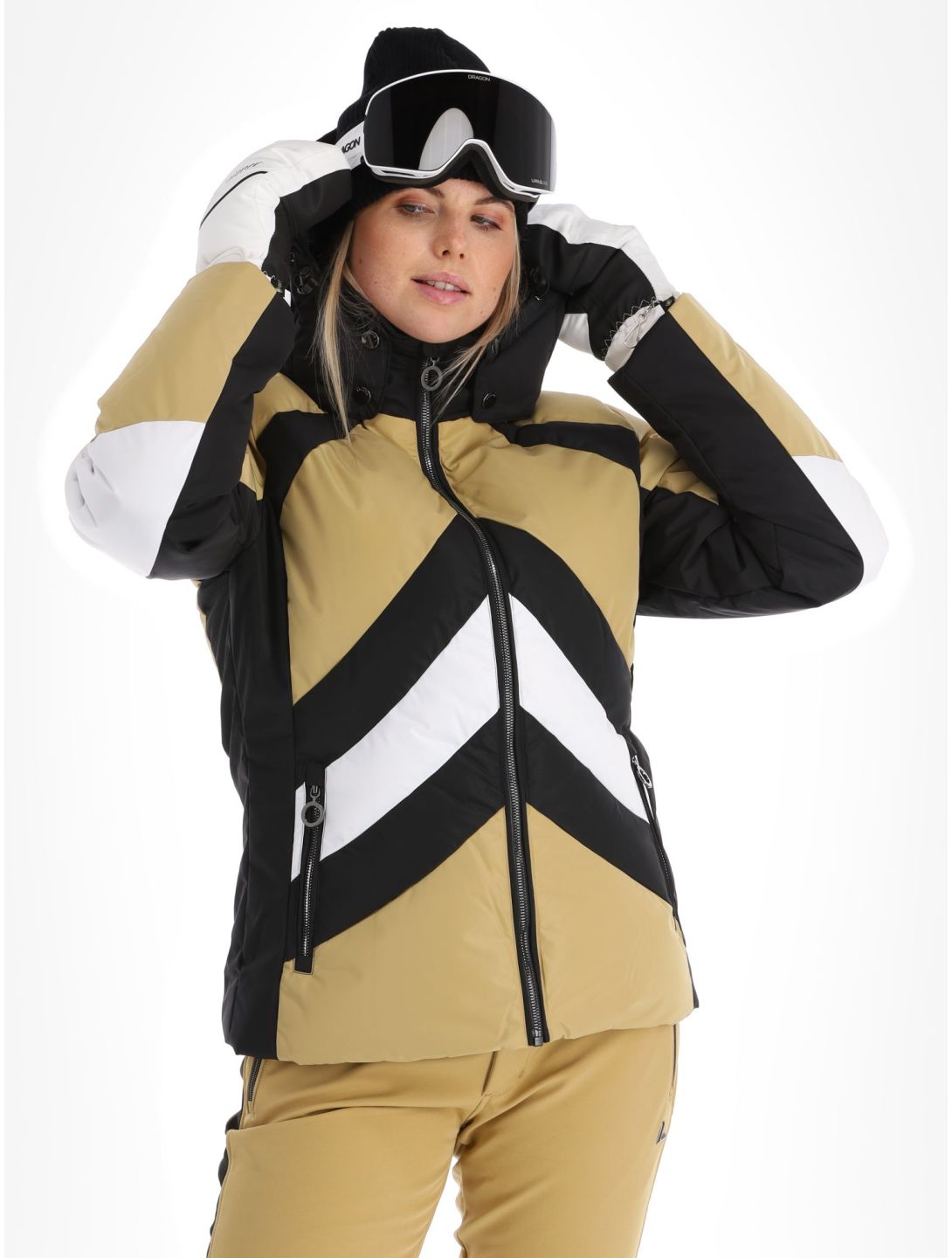 Luhta, Saivaara ski jacket women Cafe Au Lait beige, black, white 