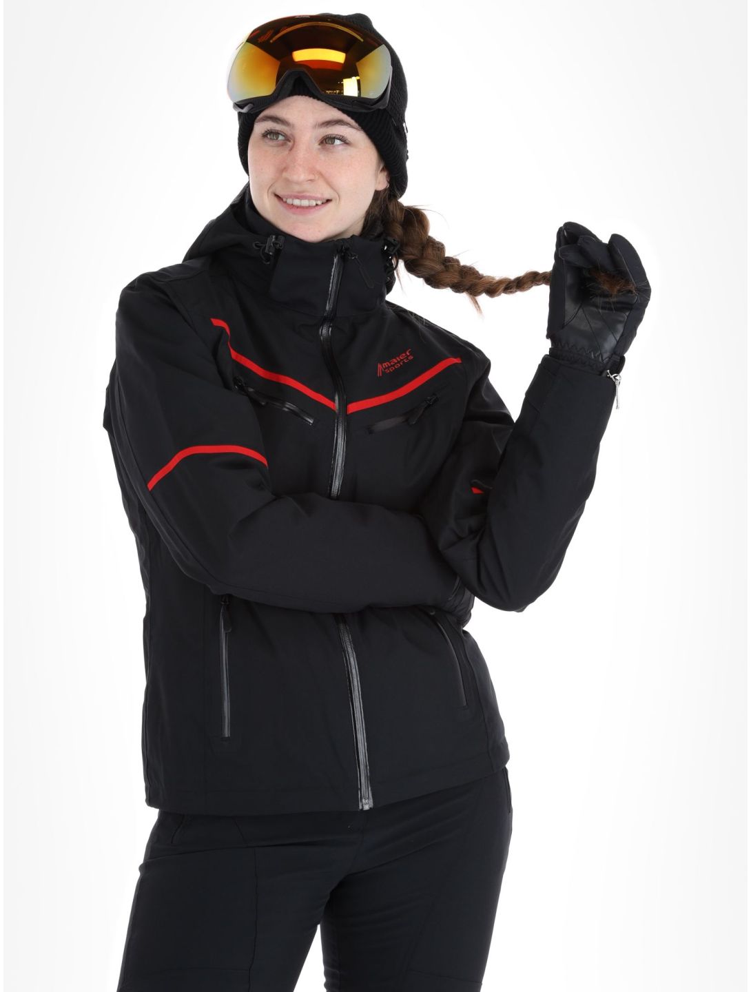 Maier Sports, Lunada ski jacket women Black / Salsa black, red 