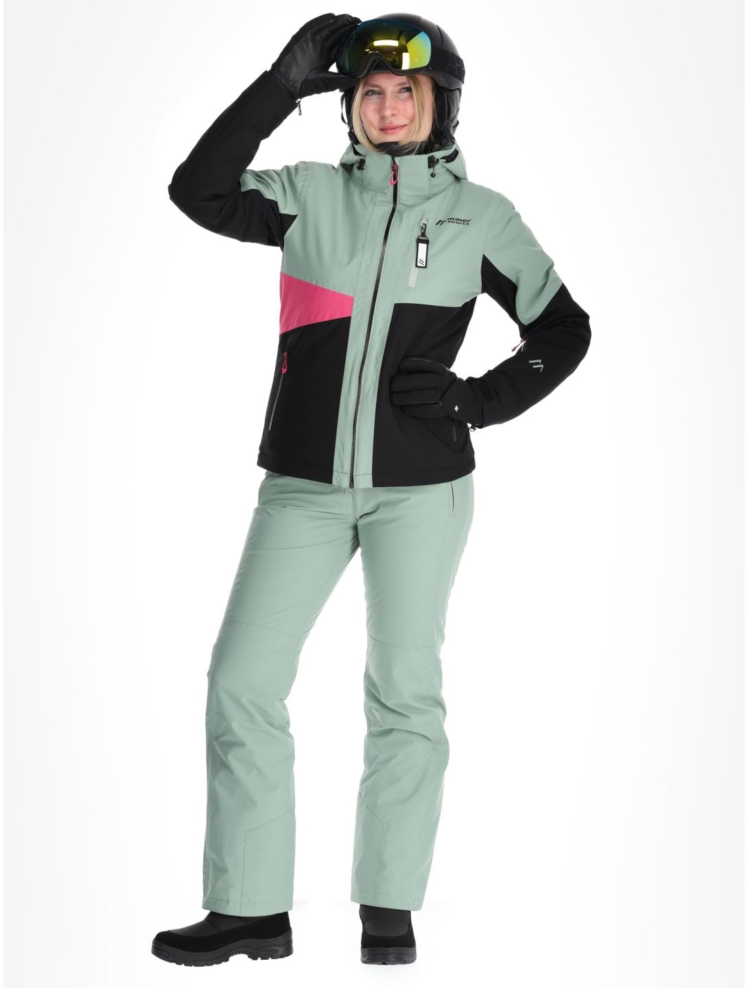 Maier Sports, Vidra ski jacket women Black / Luscious Moss / Pink Flambé black, green, pink 