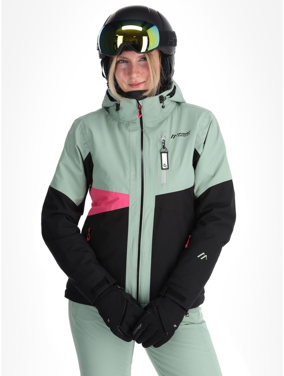 Maier Sports, Vidra ski jacket women Black / Luscious Moss / Pink Flambé black, green, pink 