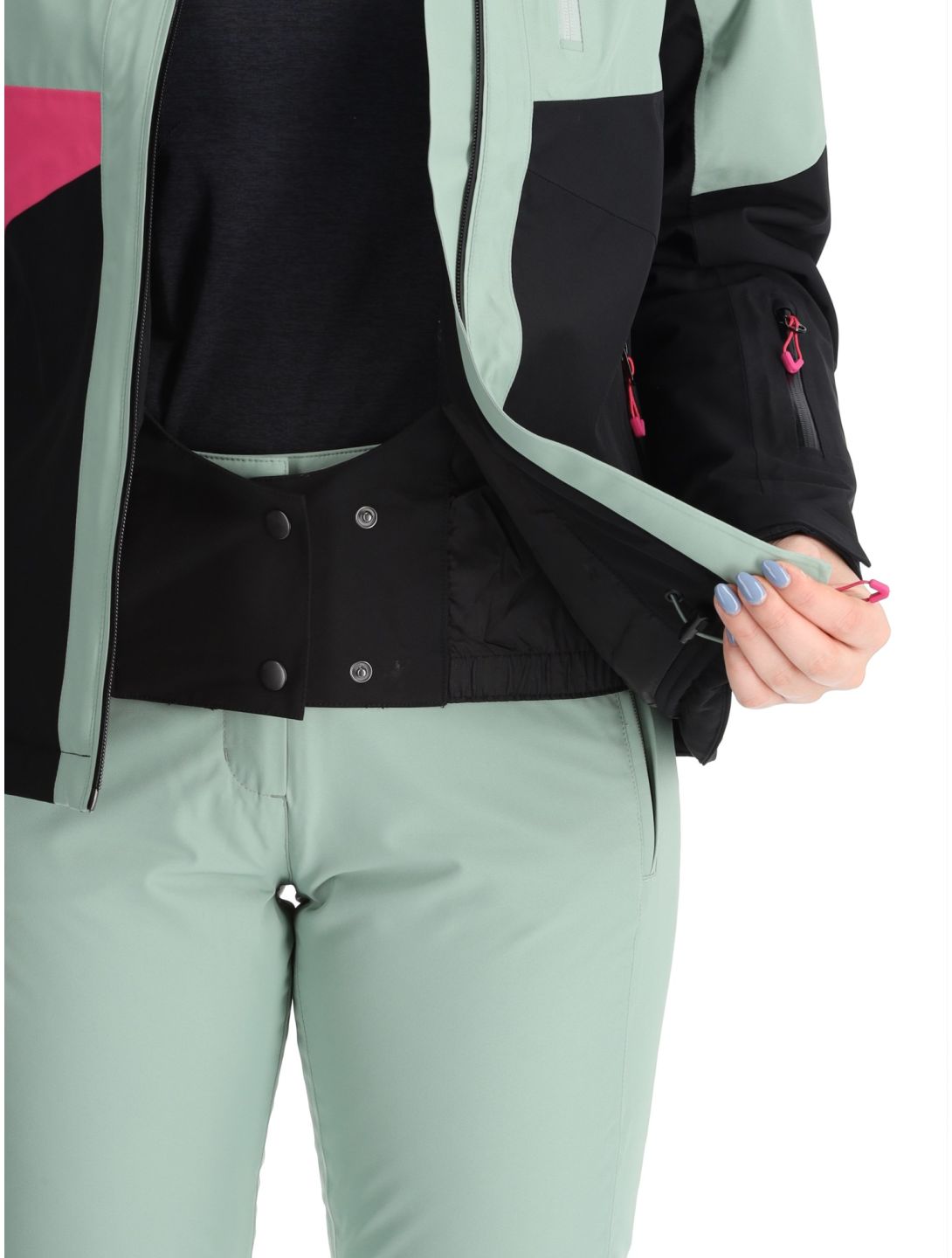 Maier Sports, Vidra ski jacket women Black / Luscious Moss / Pink Flambé black, green, pink 