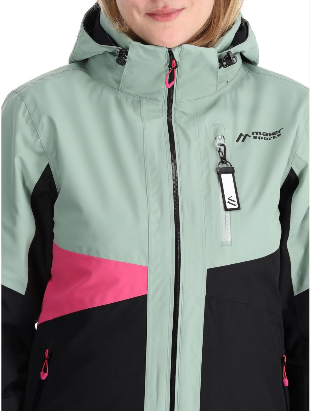 Maier Sports, Vidra ski jacket women Black / Luscious Moss / Pink Flambé black, green, pink 