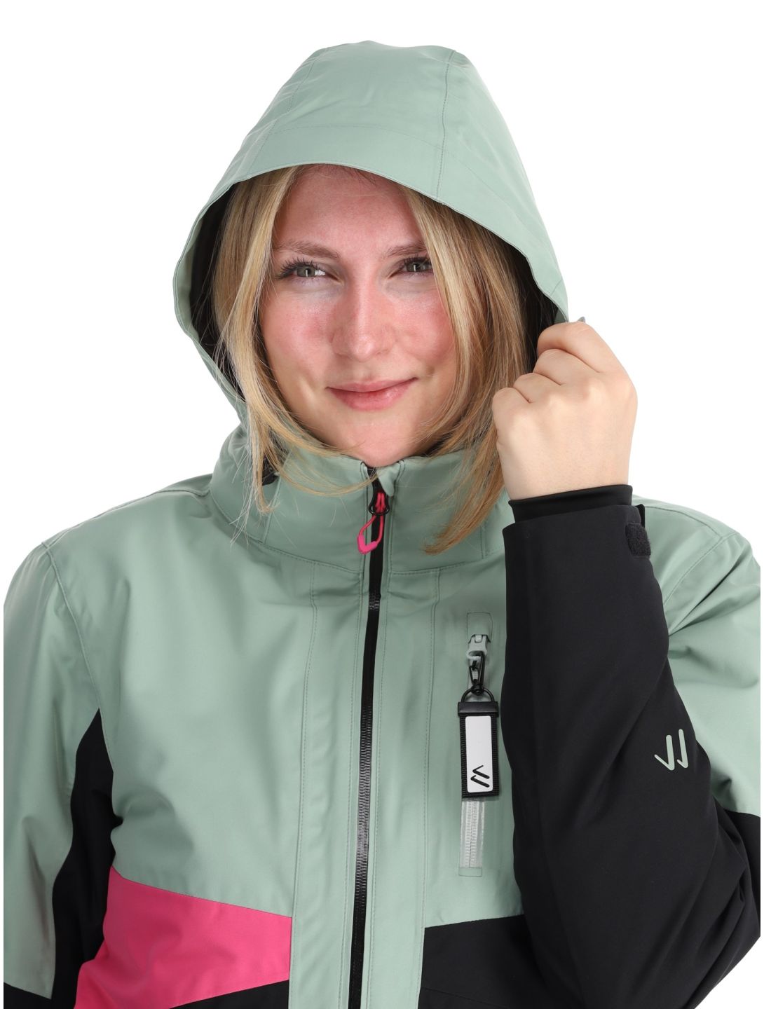 Maier Sports, Vidra ski jacket women Black / Luscious Moss / Pink Flambé black, green, pink 