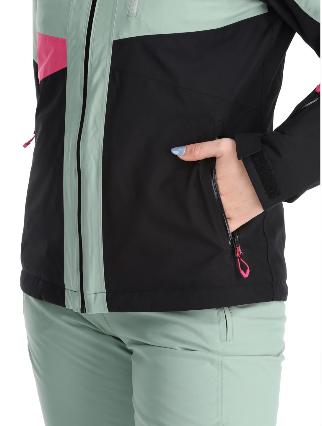 Maier Sports, Vidra ski jacket women Black / Luscious Moss / Pink Flambé black, green, pink 