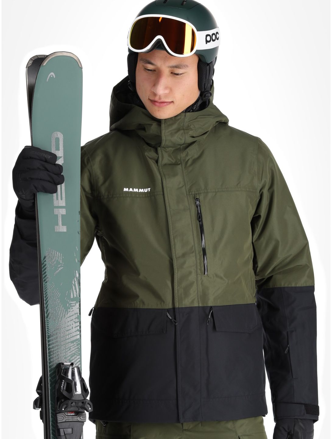 Mammut, Fall Line HS Thermo Hooded ski jacket men Dark Marsh / Black black, green 