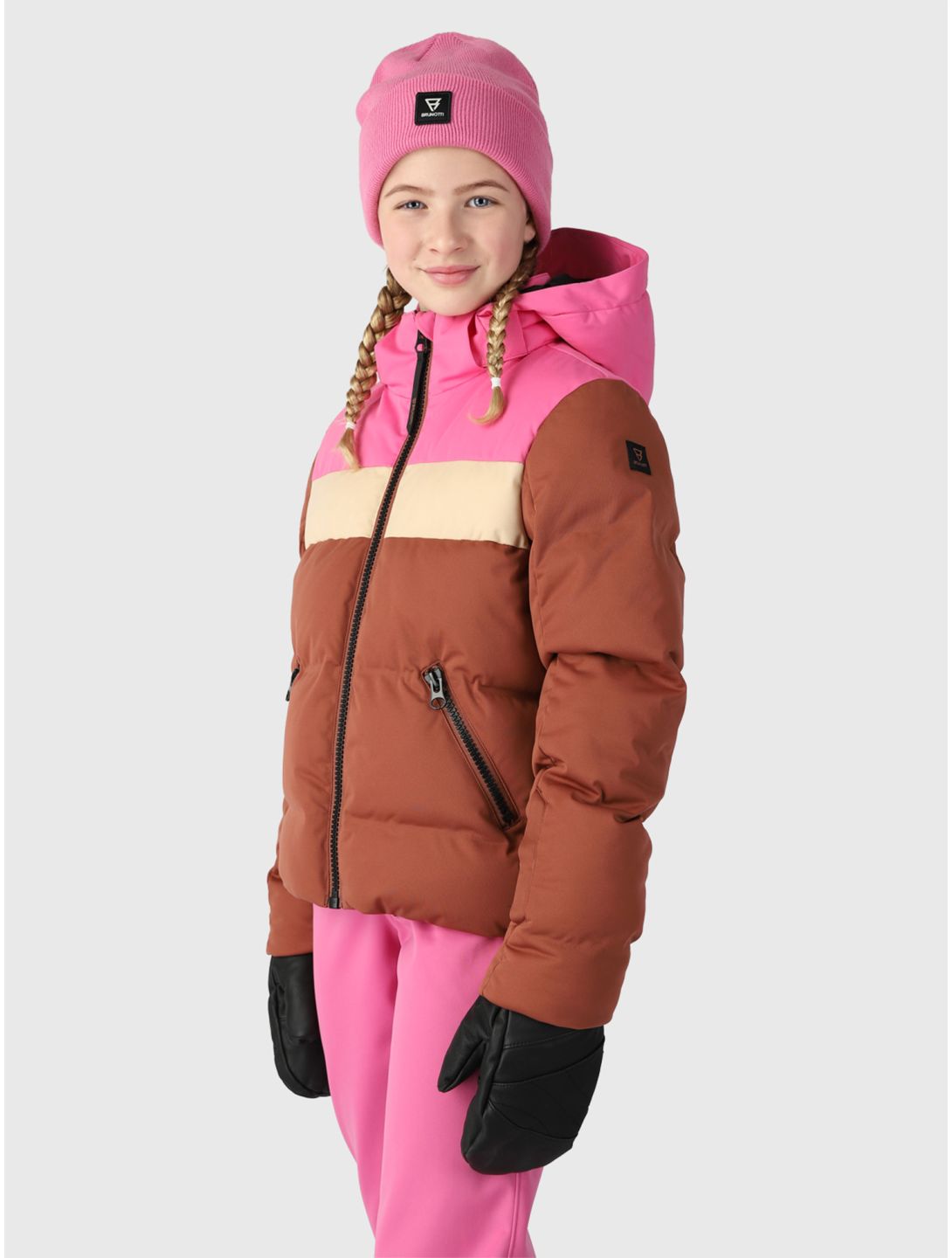 Brunotti, Niagony ski jacket kids Mahoganny brown, pink 