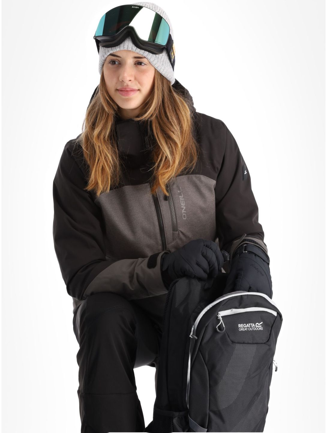 O'Neill, Carbonite ski jacket women Black Out Colour Block black, brown, grey 