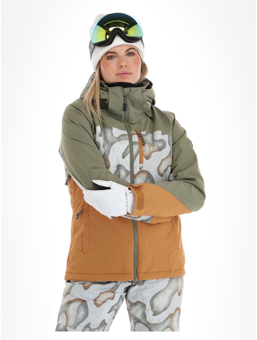 O'Neill, Carbonite ski jacket women Deep Lichen Green Colour Block green, orange, white 