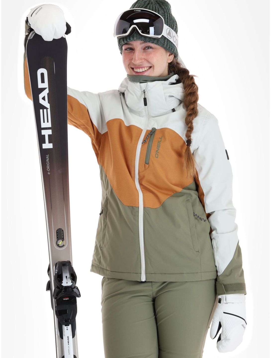 O'Neill, Carbonite ski jacket women London Fog Colour Block brown, green, white 