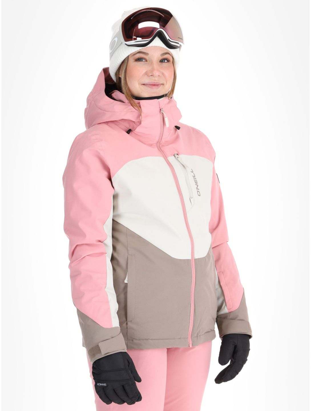 O'Neill, Carbonite Snow ski jacket women Genuine Pink Colour Block brown, pink, white 