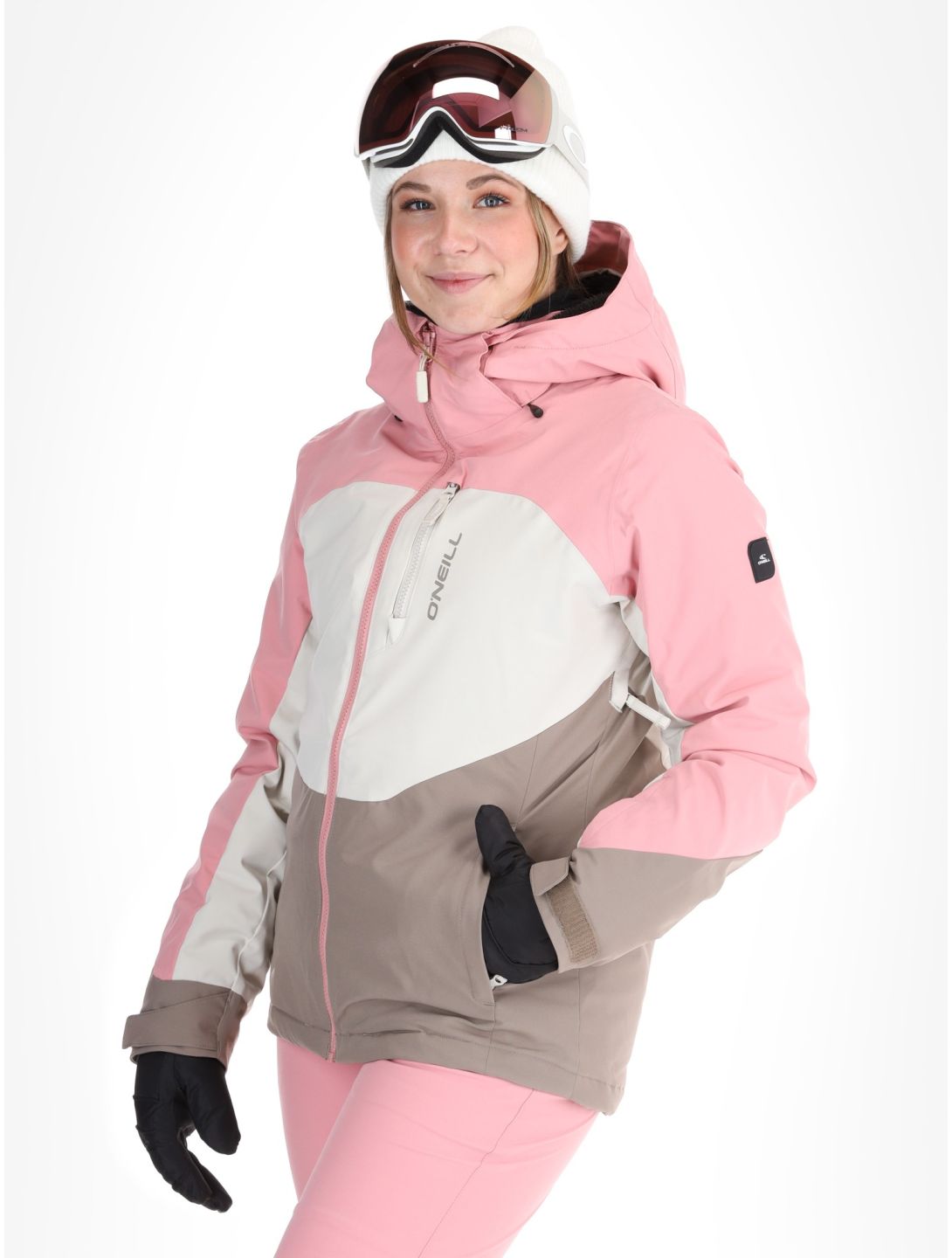 O'Neill, Carbonite Snow ski jacket women Genuine Pink Colour Block brown, pink, white 