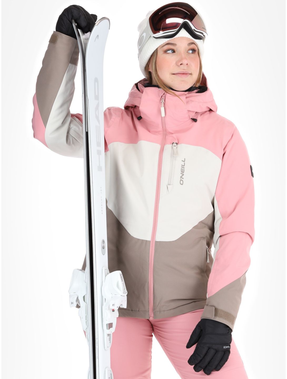 O'Neill, Carbonite Snow ski jacket women Genuine Pink Colour Block brown, pink, white 