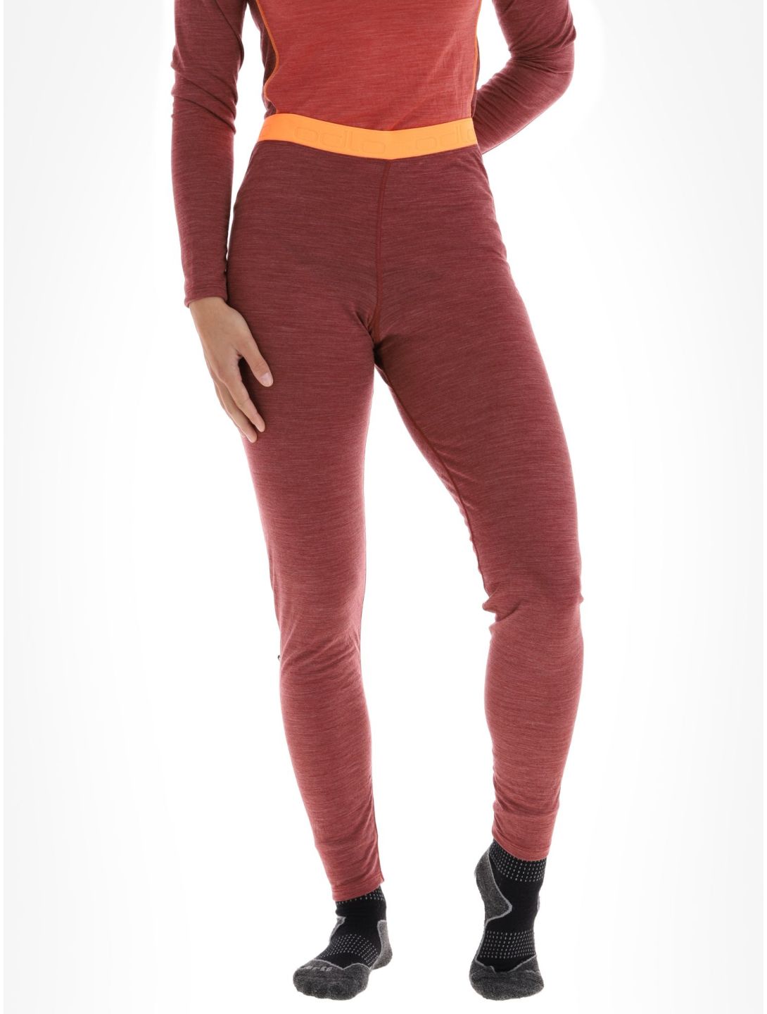 Odlo, Natural Performance PW 150 thermal pants women Spiced Apple Melange  - Live Wire burgundy 