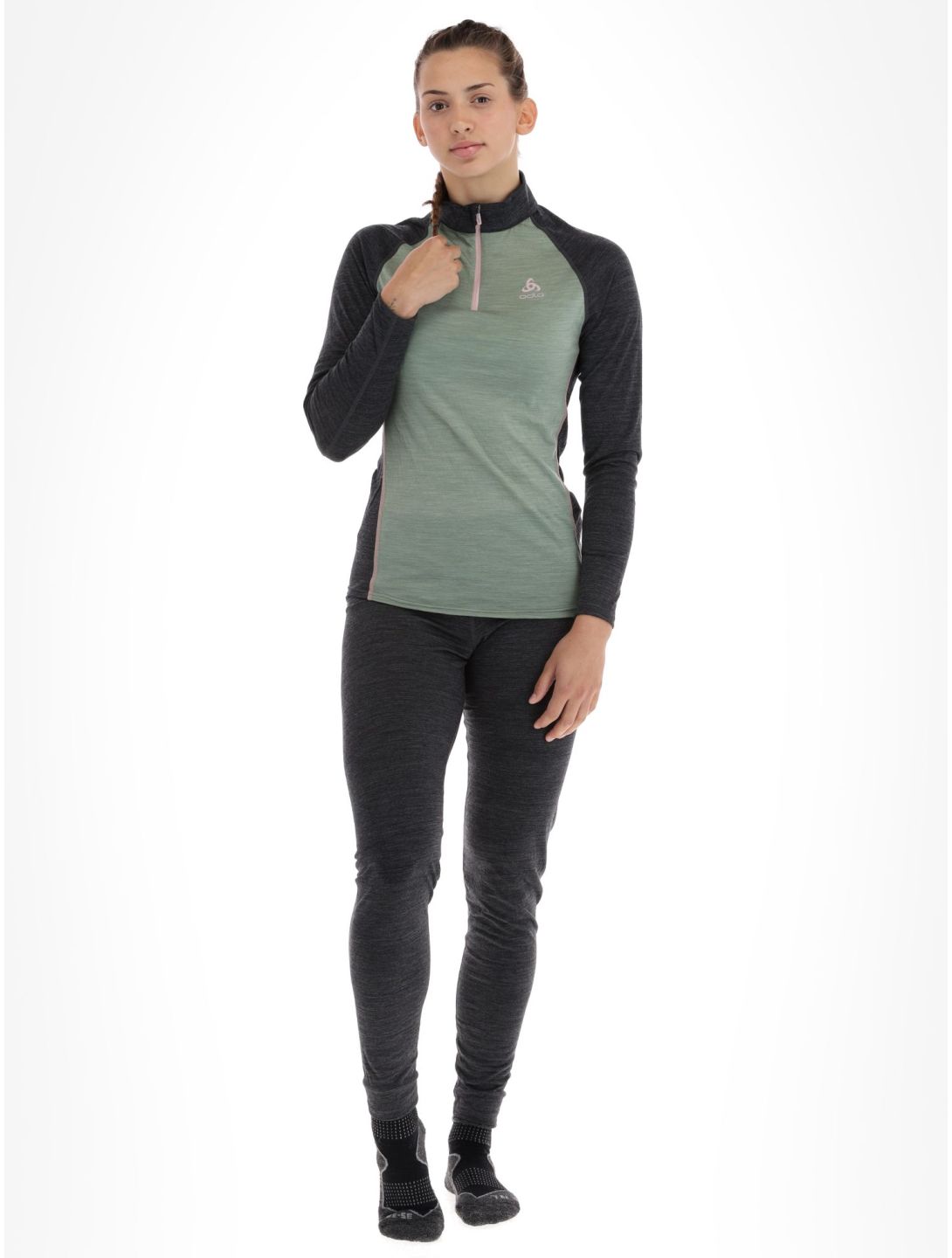 Odlo, Natural Performance PW 150 pullover women Matte Green - Dark Grey Melange green, grey 