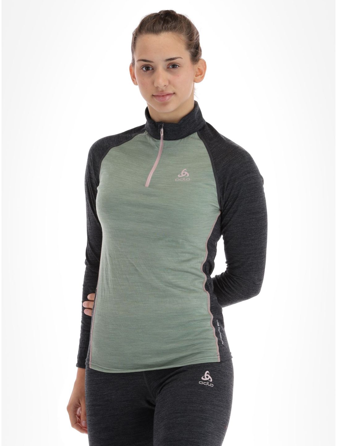 Odlo, Natural Performance PW 150 pullover women Matte Green - Dark Grey Melange green, grey 