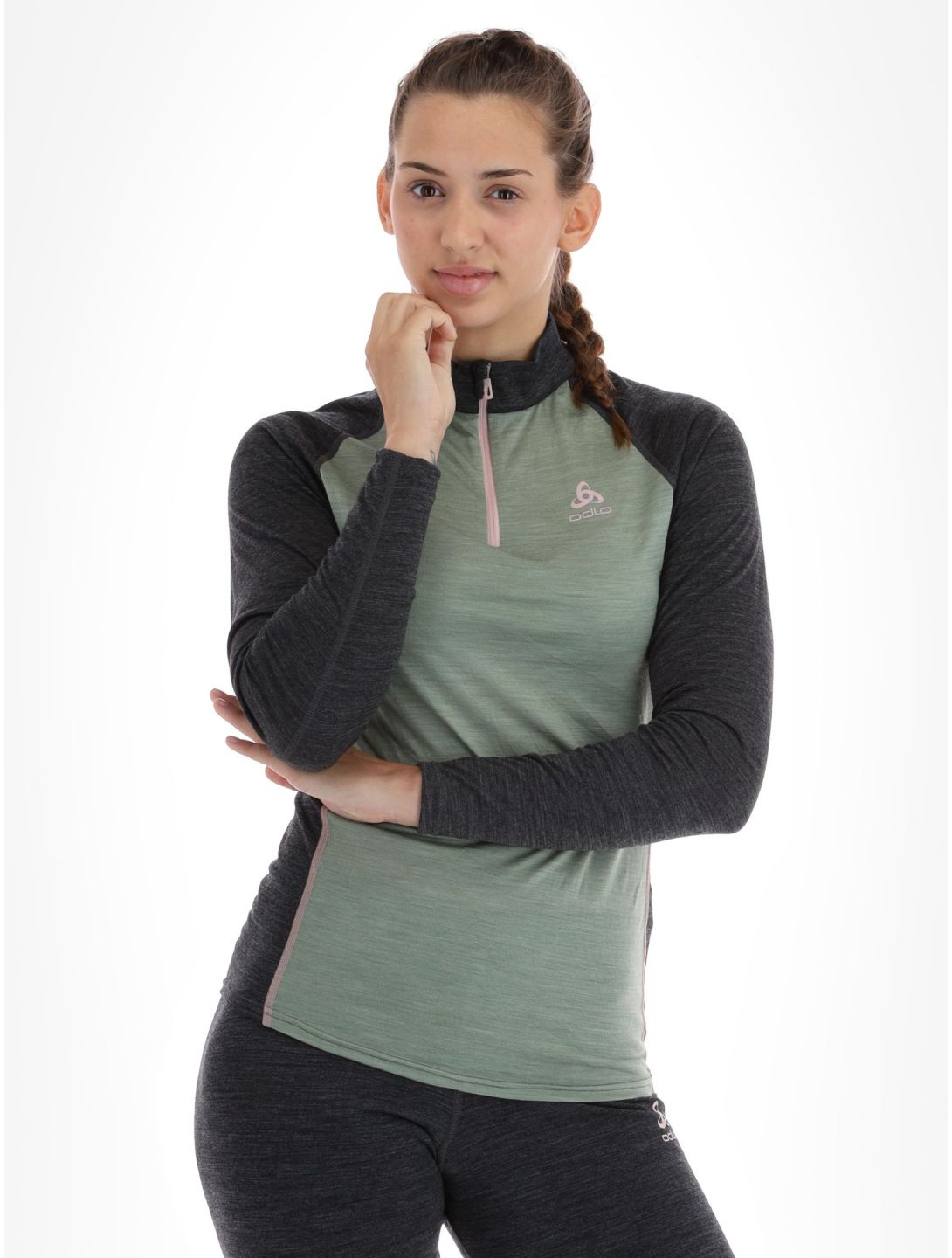 Odlo, Natural Performance PW 150 pullover women Matte Green - Dark Grey Melange green, grey 