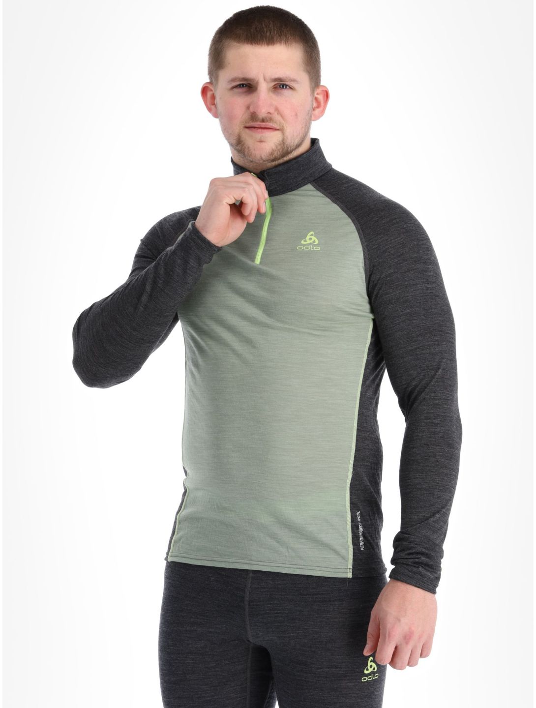 Odlo, Natural Performance PW 150 pullover men Matte Green - Dark Grey Melange green, grey 