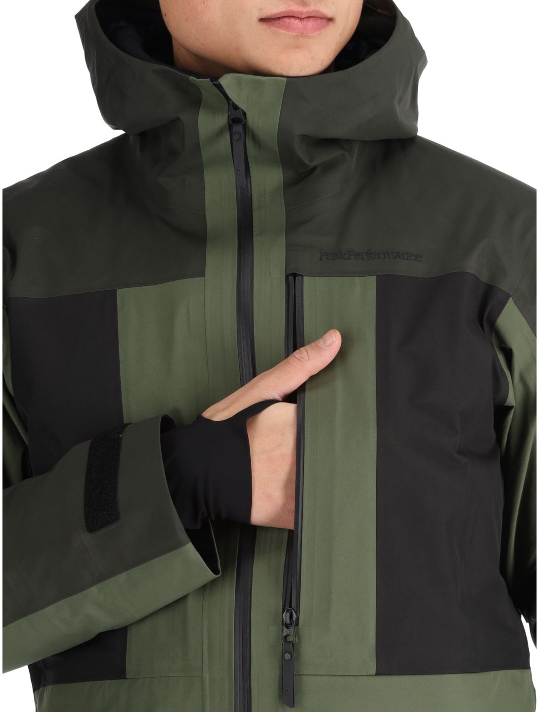 Peak Performance, M Gravity Gore-Tex 3L hardshell ski jacket men Olive Extreme / Offblack / Pine Needle black, green 