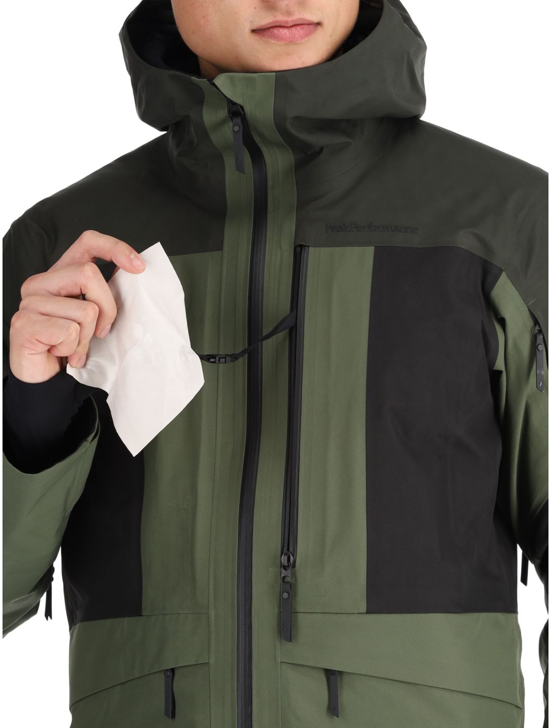 Peak Performance, M Gravity Gore-Tex 3L hardshell ski jacket men Olive Extreme / Offblack / Pine Needle black, green 