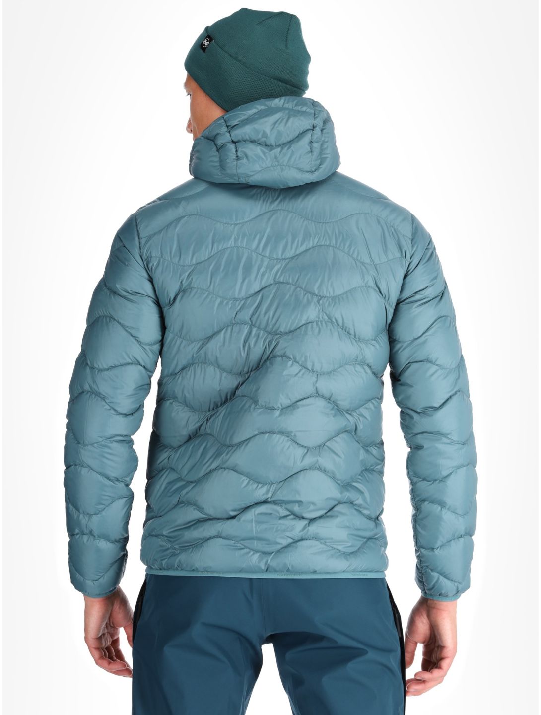 Peak Performance, M Helium Down Hood down jacket men Hydro Fresh / Infinity Teel blue 