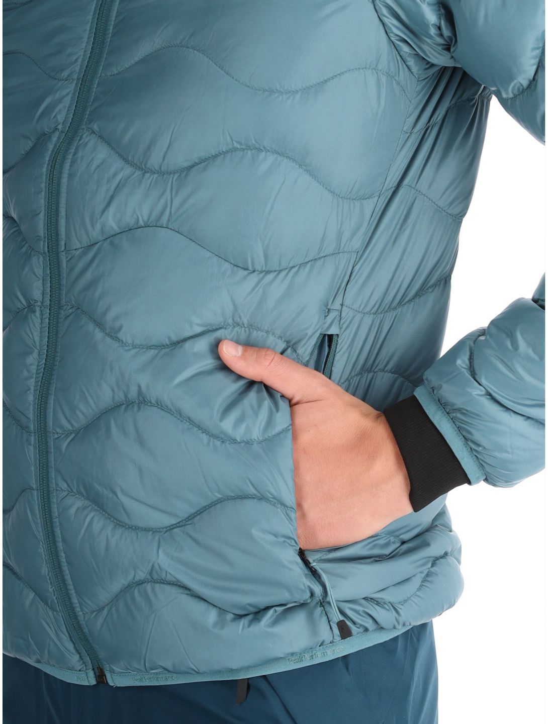 Peak Performance, M Helium Down Hood down jacket men Hydro Fresh / Infinity Teel blue 