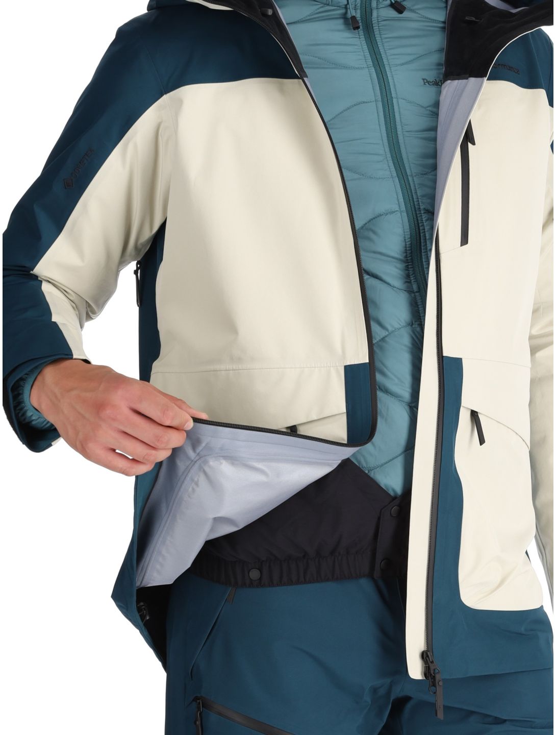 Peak Performance, M Vertical Gore-Tex 3L hardshell ski jacket men Infinity Teel / Sand Fog beige, blue 