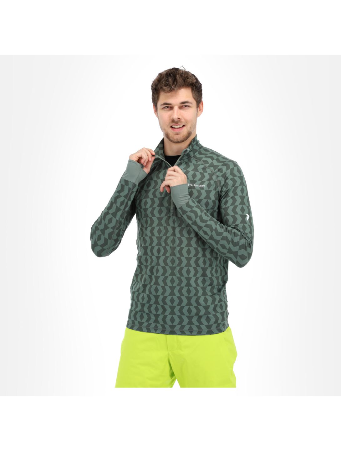 Peak Performance, Spirit Half Zip Printed thermal shirt men pattern green