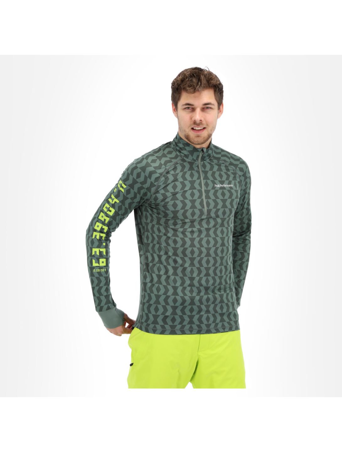 Peak Performance, Spirit Half Zip Printed thermal shirt men pattern green