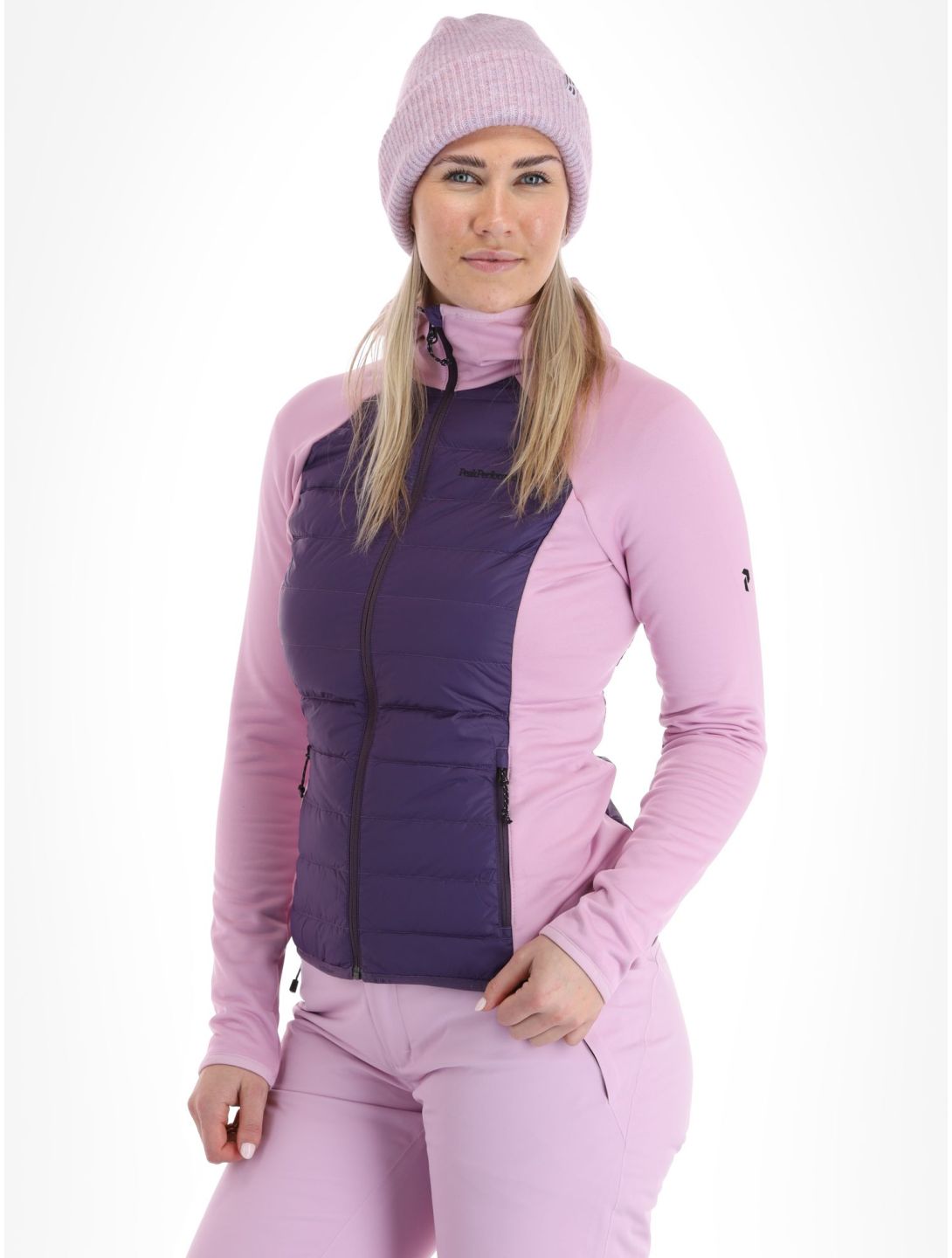 Peak Performance, W Down Hybrid Hood jacket women Indigo Statice Lilac pink 