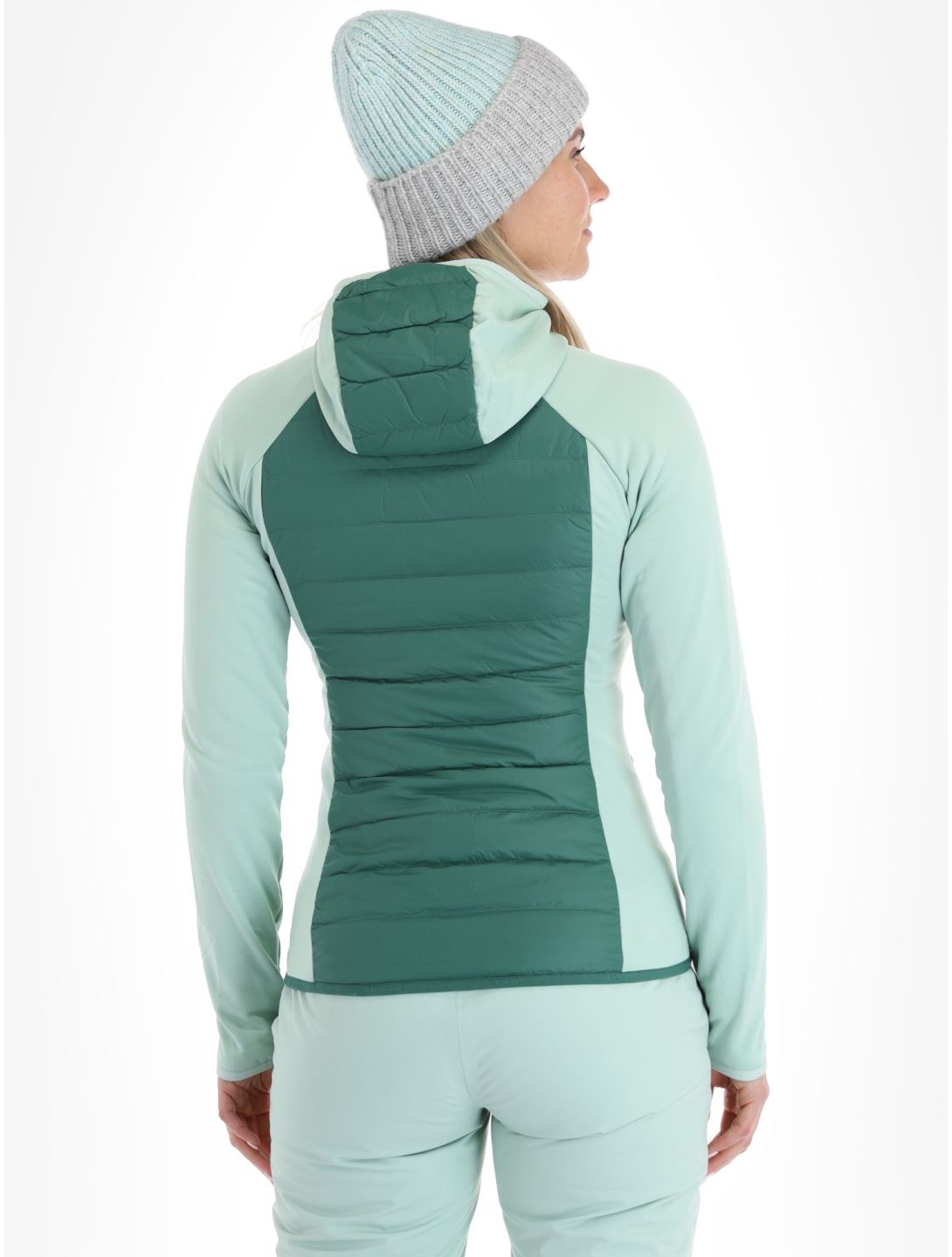 Peak Performance, W Down Hybrid Hood jacket women Smoke Pine Delta Green green 