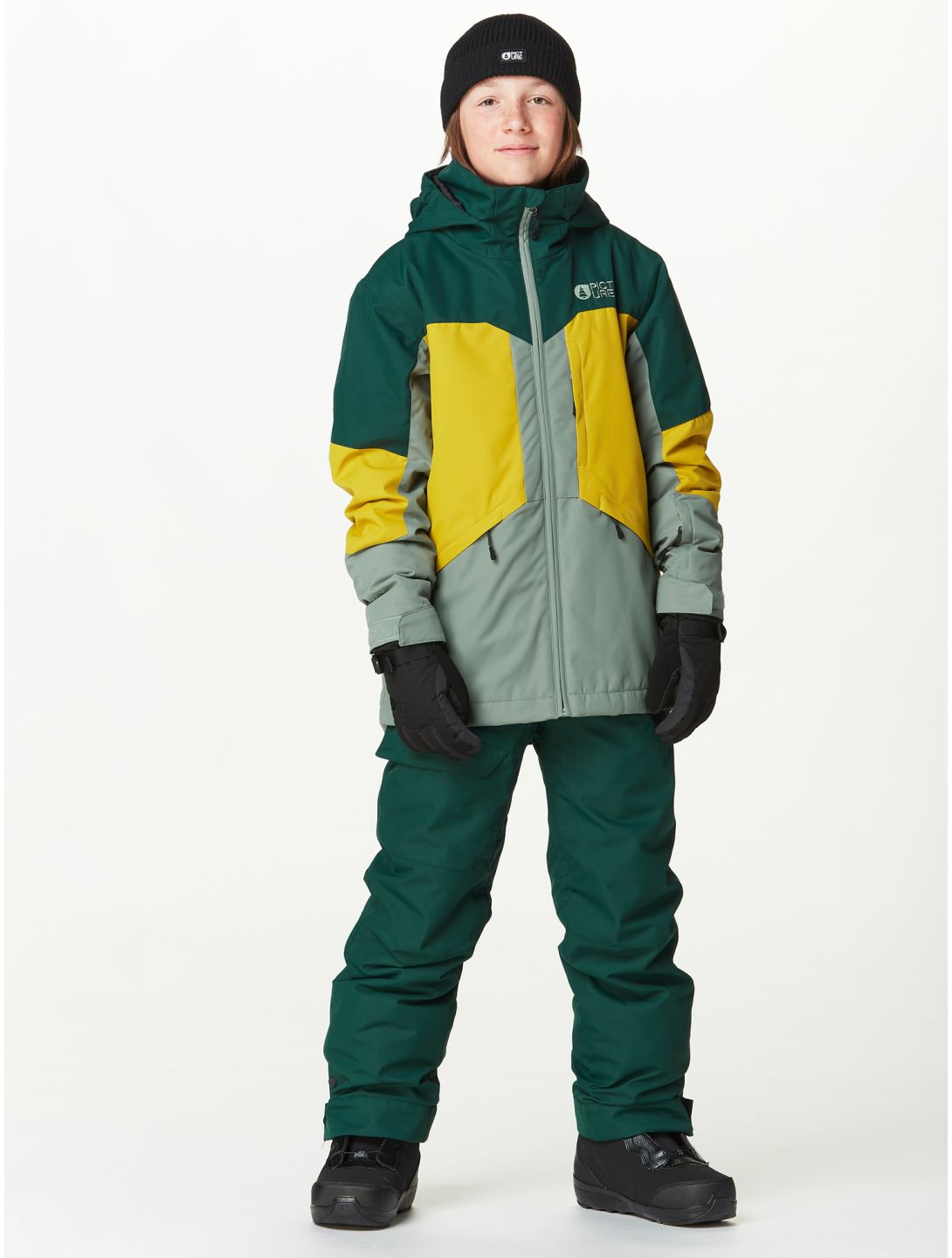 Picture, Cossmo ski jacket kids Ponderosa Pine Golden Lauren Wreath green, yellow 