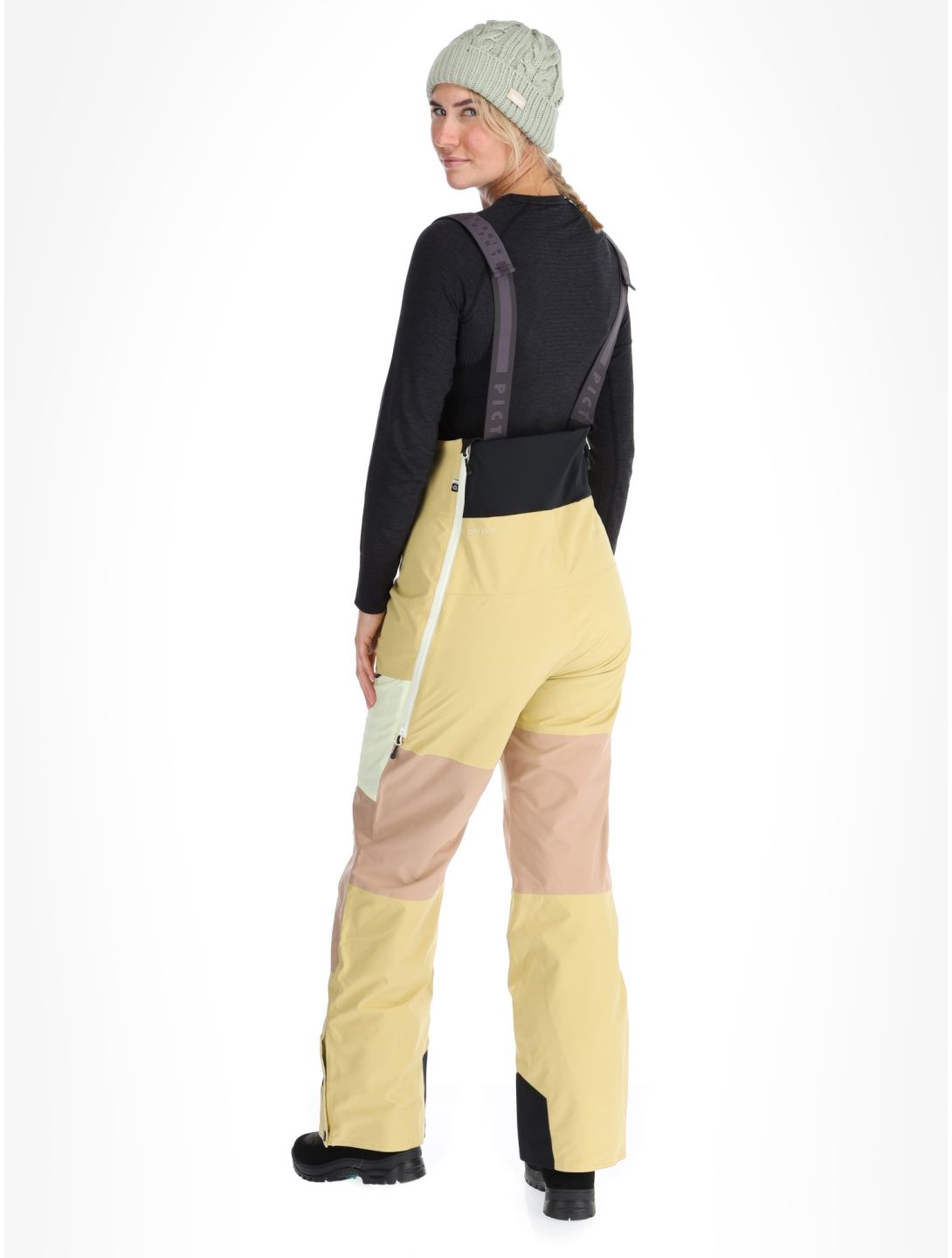 Picture, Elwy BIB ski pants women Hemp Roebuck Lime Cream brown 