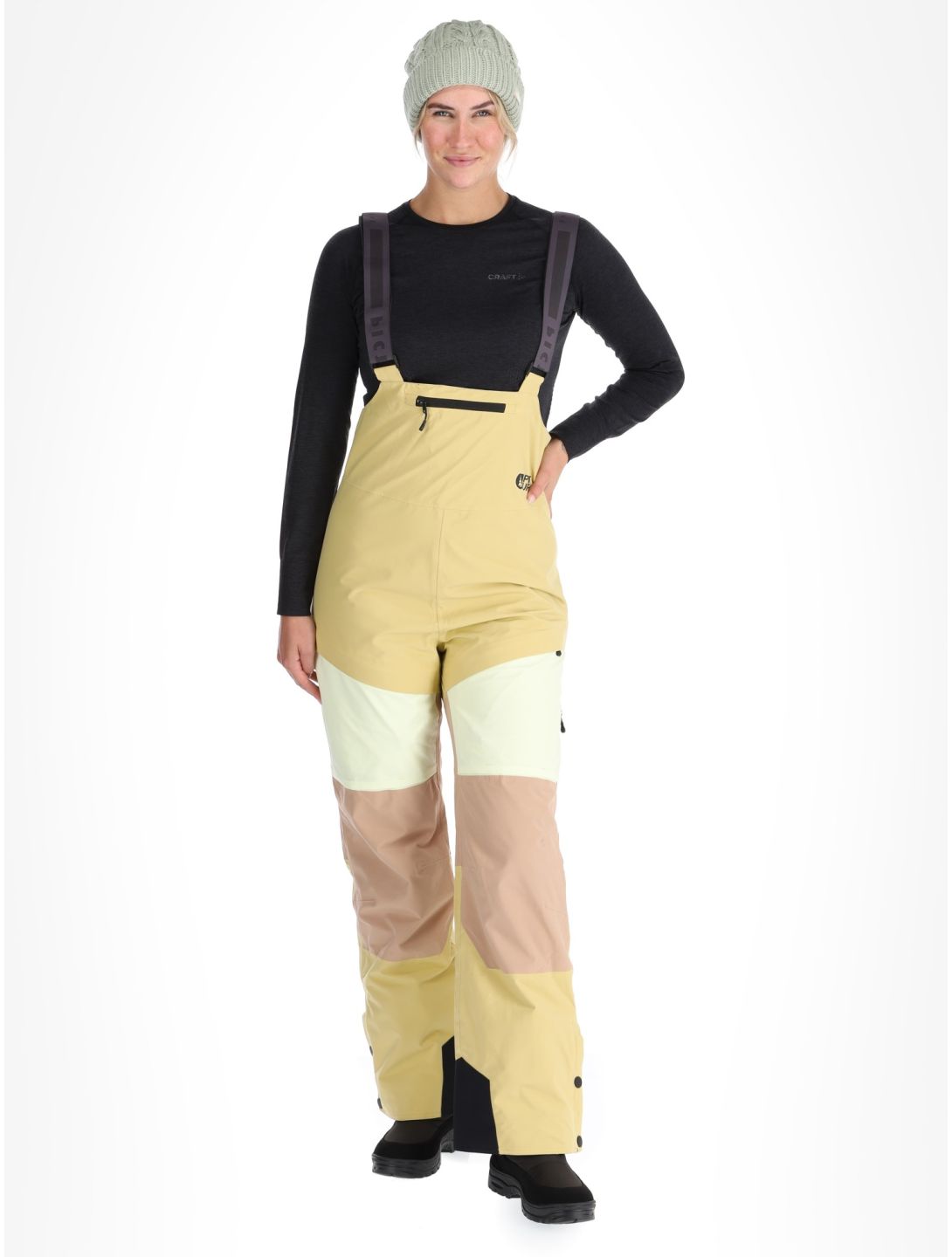 Picture, Elwy BIB ski pants women Hemp Roebuck Lime Cream brown 