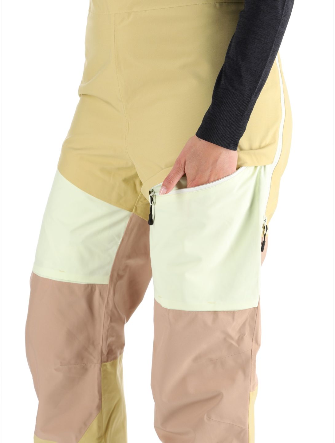 Picture, Elwy BIB ski pants women Hemp Roebuck Lime Cream brown 