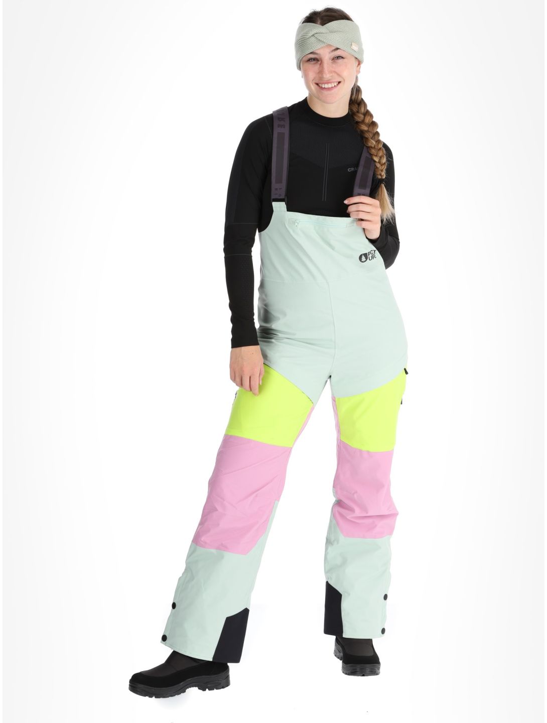 Picture, Elwy BIB ski pants women Silt Green Orchid Acid Lime green, pink 